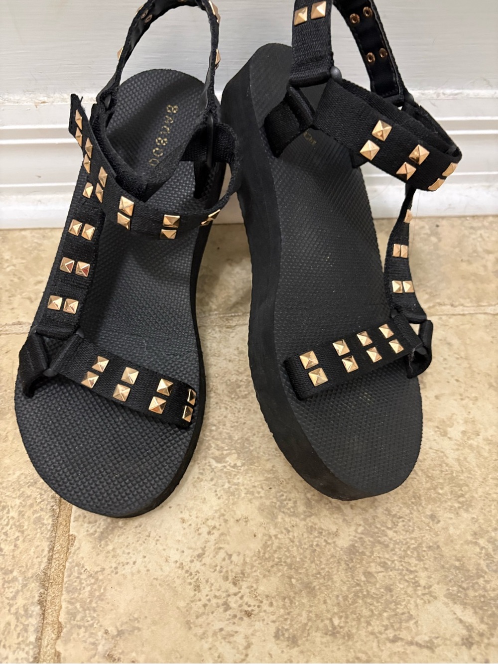 Bamboo Black Studded Platform Sandals - Women
